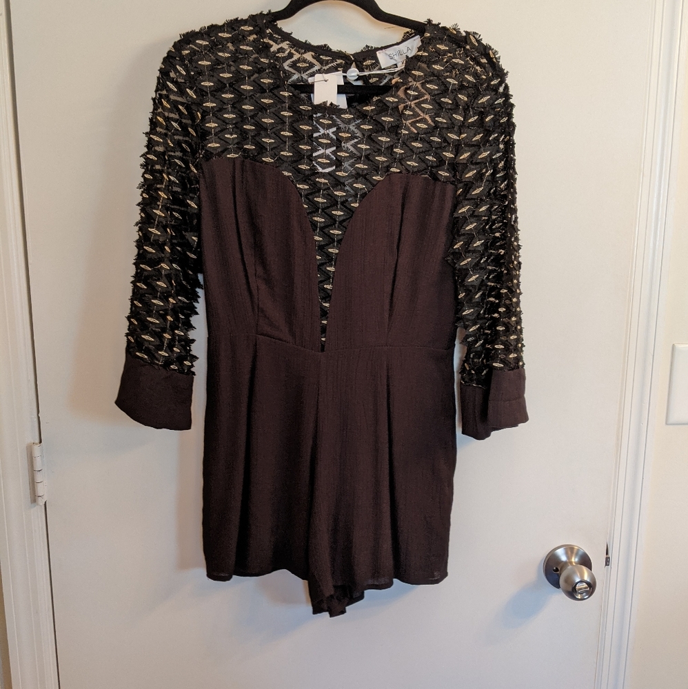 NWT Shilla black gold sheer romper M